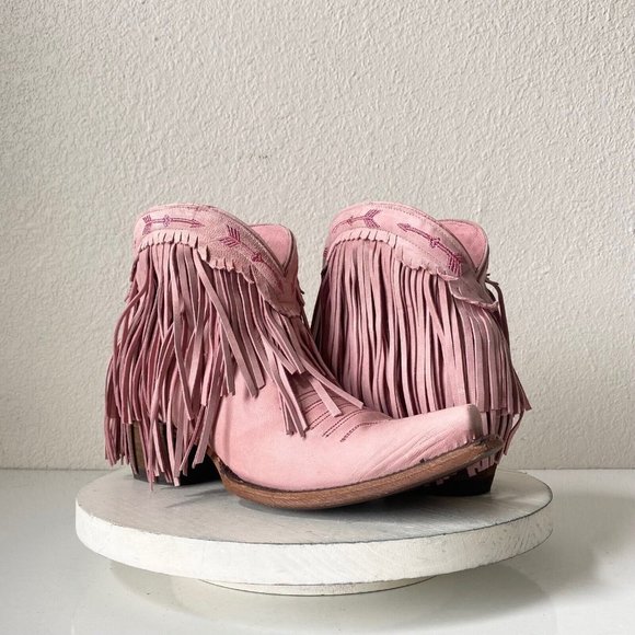Junk Gypsy by Lane Shoes - Junk Gypsy Lane SPITFIRE Womens Western Bootie Sz 9.5 Pink Fringe Cowboy Boots